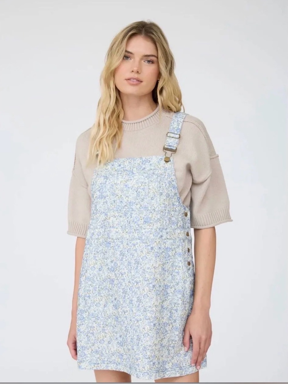 NWOT J.O.A. Floral Print Overall Mini Dress